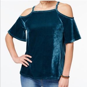 NWT Ultra Flirt Green Velvet off Shoulder Top Sz M